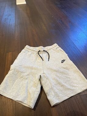 Nike boys Light Gray Athletic Shorts with Black Drawcord